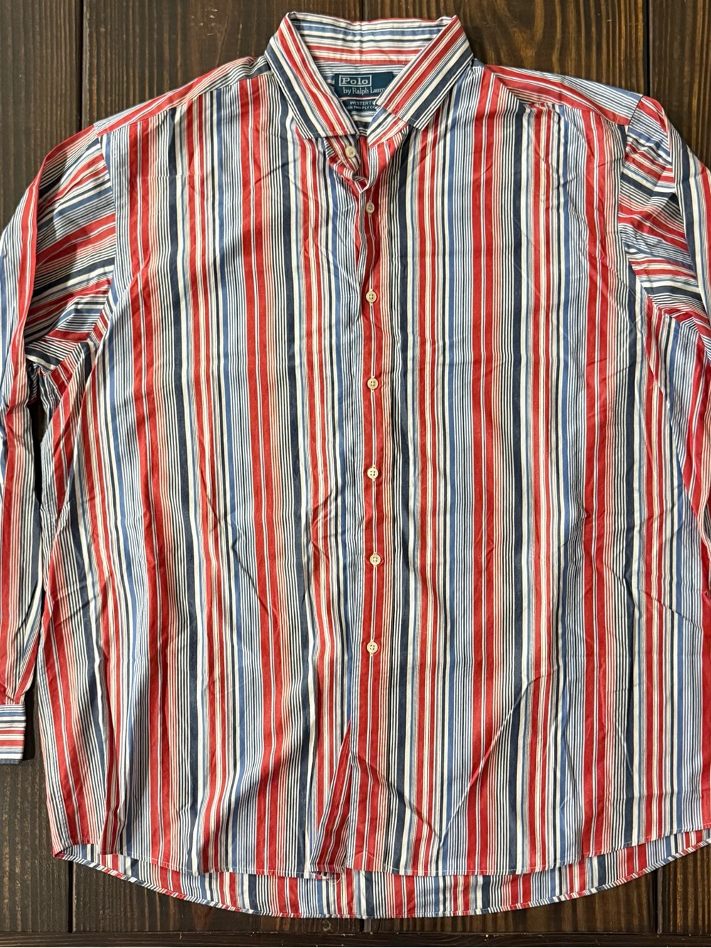 Ralph Lauren Red, White & Blue Vertical Stripe Button-Down Shirt